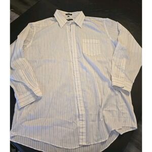 Adolfo Mens White Striped Long Sleeve Button Down Dress Shirt Tall 18.5 36/37